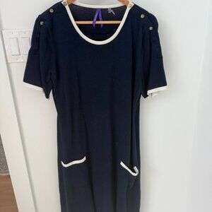 Seraphine Navy Midi Dress with Cream Trim